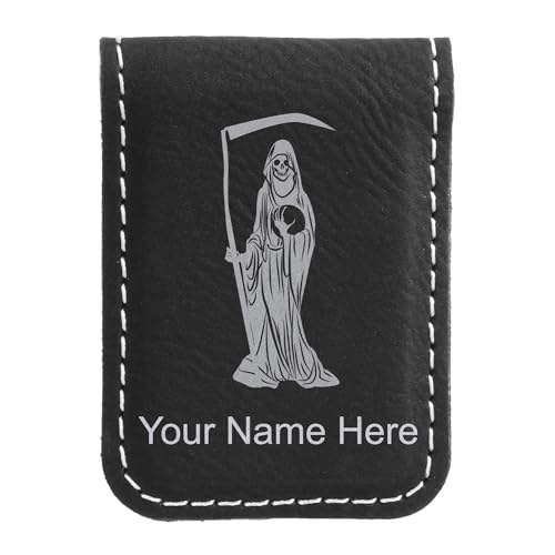 LaserGram Slim Magnetic Money Clip, Santa Muerte, Personalized Engraving Included (Black with Silver)