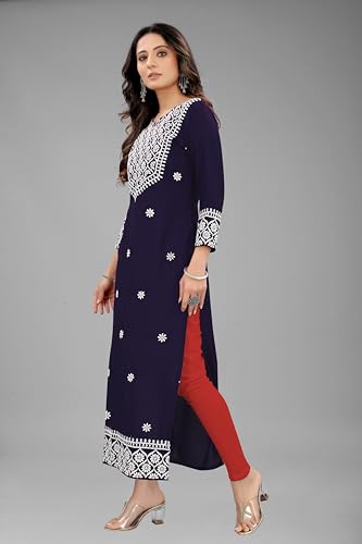 Image of KrazzyKudy Women's Rayon Embroidered Straight Kurti Under 499 Designer Attractive Look Women's Kurta