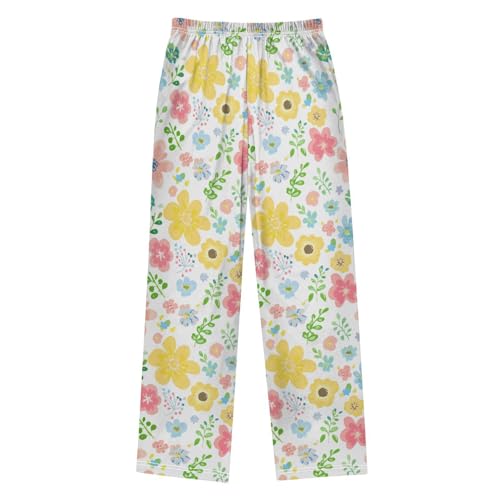J JOYSAY Floral Blossom Foliage White Pajamas Pants Soft Long Pajama Bottoms Lounge Sleep Pants Size S-XL2