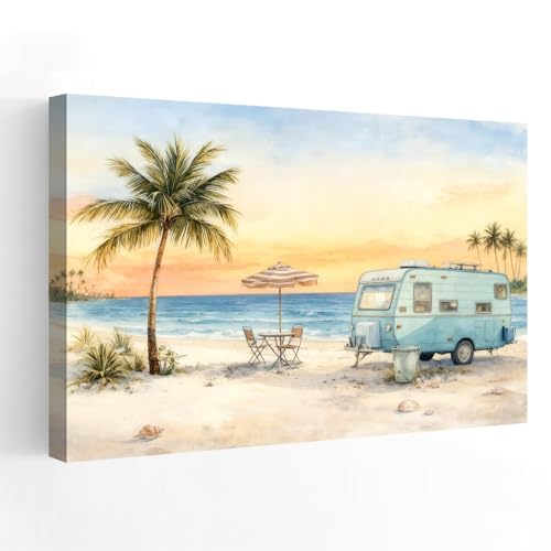 Hoopwarte Beach Ocean Landscape Canvas Artwork, Modern Seascape for Living