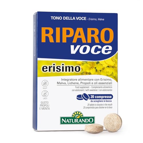 Naturando Riparo Voce Erisimo para el tono de voz con Malva, Erísimo, Liquen De Islandia Propóleos - 20 Comprimidos
