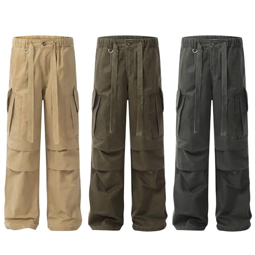 XYXIONGMAO Men's Black Streetwear Loose Overalls Cargo Pants Drawstring Elastic Waist Multi-Pocket Sweatpants for Men4