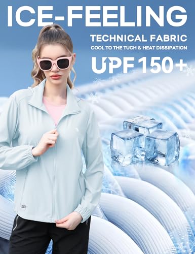 Image of Venzina UPF 150+ Sunscreen Jacket for Women, Stylish Sun Protection Jackets for Women, Cool Feel Quick Dry Sun Hoodie, Modern Fit with Removable Hat & Zip Pocket, for Driving, Camping