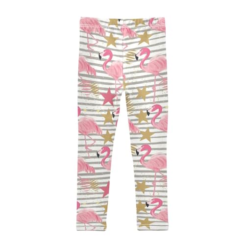 Wusikd Gold Glitter Stars Girls' Leggings Toddler Doodles Pink Flamingos Kids Yoga Pants Dance Active Tights 4T2