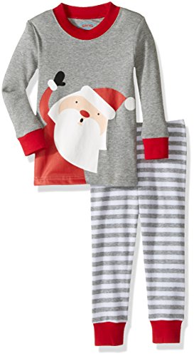 Sara's Prints Baby Girls Unisex Kids All Cotton Long John Pajamas, Santa on Heather Gray, 24M