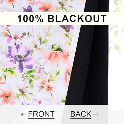 Image of Cloth Fusion Printed 100% Blackout Window Curtains 5 Feet Long Set of 2, Room Darkening Parda with Stainless Steel Grommets for Home Decor (5x4.5 Feet, Purple Lotus)