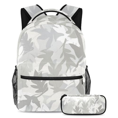 Sac à dos 2 pièces feuilles blanches pour ados et enfants comprenant un sac de cours de 40cm