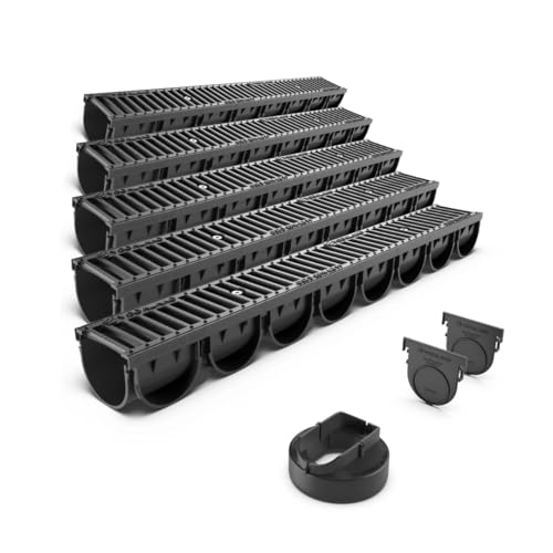 VODALAND Easy 3 - Canaleta de Desagüe con Rejilla de Fundición Dúctil | 5 Metros para Zonas de Alto Tránsito| Clase de Carga C250 | Sistema de Drenaje para Vehículos y Exteriores | Kit Completo