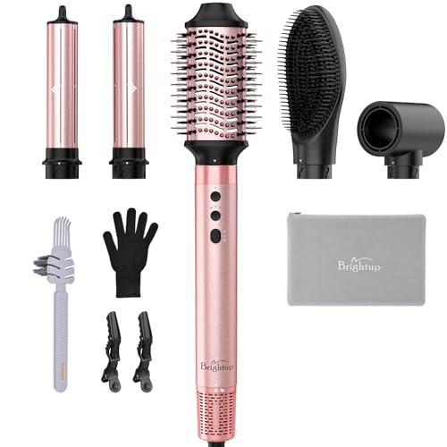 Brightup 5 in 1 Air Styler, 1400W High Speed Hair Dryer Brush, Professional Automatic Hair Curler with Cool Shot Button, 800 Million Ionic, No Heat Damage, with Travel Bag