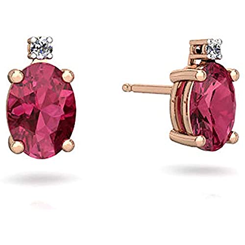 2.00 CT Oval Cut Pink Tourmaline & White CZ Diamond 925 Sterling Silver 10K Rose Gold Plated Stud Earrings For Her