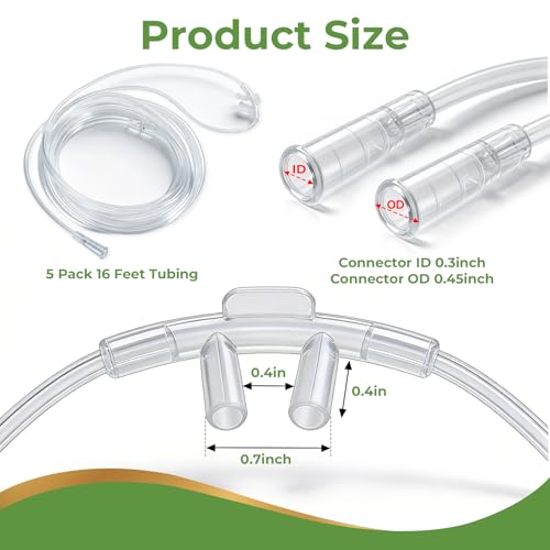 Image of 5 Pack 16Ft Oxygen Nasal Cannula for Adult, Soft Oxygen Tubing, Cannula Nasal Tubing, Kink Resistant, Lightweight Tube