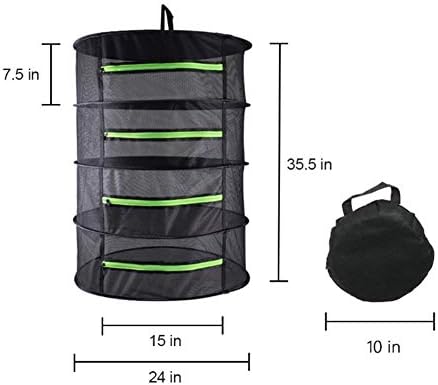 TONIJAWES Herb Dryer, Hanging Herb Drying Net, Mesh Drainer for Hanging Herbs, Foldable, Drying Net with Green Zips and Bonus Hooks (Base Height 4)
