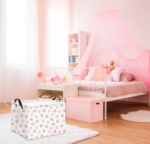 Image of CLOCOR Rectangular Storage Basket Empty,Gift Basket,Waterproof Storage Bin with Handles,Room Decor(Pink Paw)