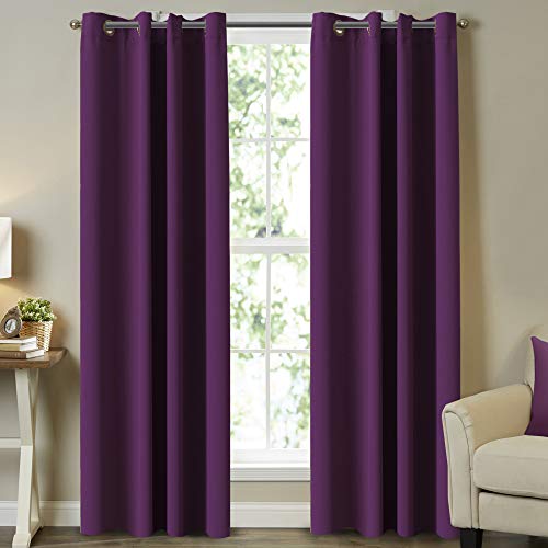 Blackout Curtain Panels Thermal Insualted Solid Ring Top Blackout Window Drapes Tripe Woven Textured Soft Curtain Panels For Living Room Window Treatment Drapes, 2 Panels, 52" W X 96" L, Purple #TOP2