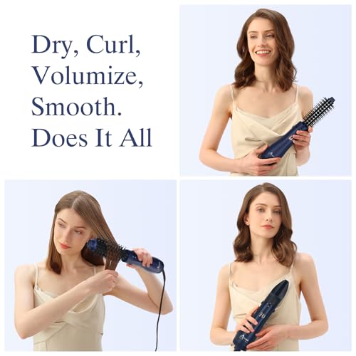 Image of Aima Beauty Blow Dryer Brush Set - 4-in-1 Round Brush Blow Dryer Adds Shine, Smooth, Curl & Volume for Short to Medium Hair, Interchangeable 1 inch & 1.25 inch Round Barrel, Ionic Frizz Control, Prussian Blue