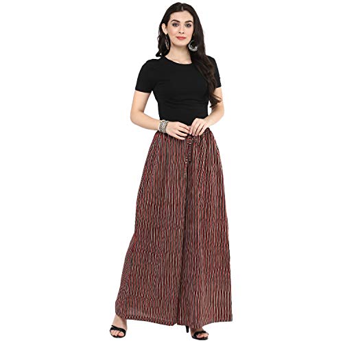 Image of Yash Gallery Women's High Rise Cotton Striped Loose Palazzo