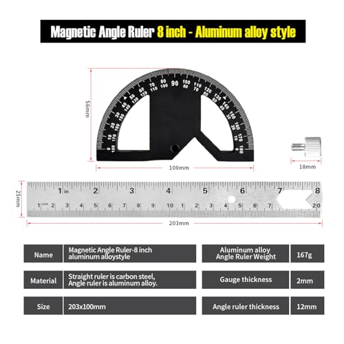 Protractor Angle Finder Stainless Steel Angle Ruler with 0-180 Degrees Adjustable Angle Square 8-Inch Woodworking Ruler for Woodworking/Carpenter/Construction/Measurement/Hobbyists - Image 6