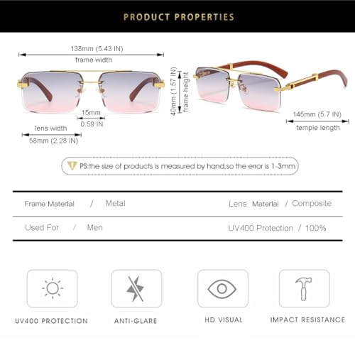 Image of Gleyemor Mens Sunglasses Fashion Rimless Rectangle Sunglasses Square Frameless Sunglasses for Men