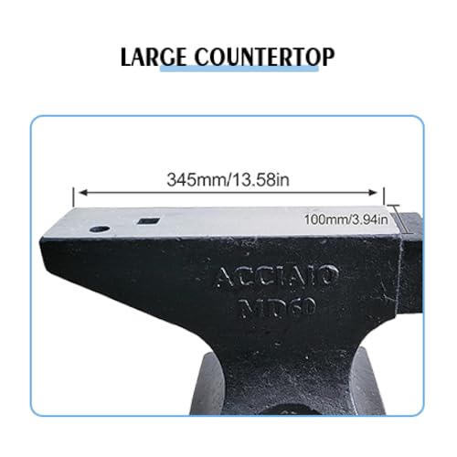 Anvil, 132 Lbs Single Horn Anvil for Blacksmithing, High Hardness Cast Steel Blacksmith Forge Tool with Large Countertop and Stable Base, Surface Quenched Heavy Duty Metalsmith Tool, Black - Thumbnail 3