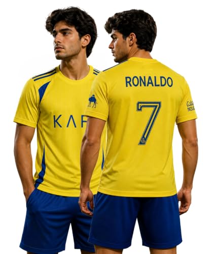 Image of Football Jersey Set for Men (1 Jersey & 1 Shorts) - Yellow /Blue