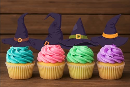 24 x PRE CUT HALLOWEEN WITCHES HATS STAND UP EDIBLE WAFER CARD RICE PAPER CUPCAKE TOPPER DECORATIONS - Image 4