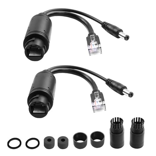 Divisor PoE Gigabit Activo 48 V a 12 V Resistente al Agua, Divisor Power over Ethernet con Conector DC 5,5x2,1 mm, Compatible con IEEE 802.3af/at, 10/100/1000 Mbps para Cámaras IP, Puntos de Acceso y Teléfonos VoIP (Paquete de 2) miniatura 1
