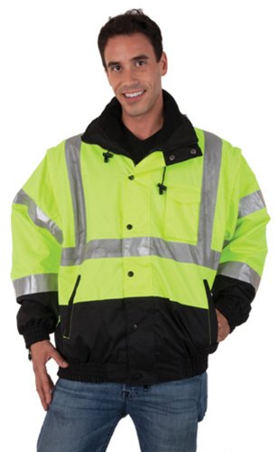 Liberty Glove & Safety C16726G/L HiVizGard Polyester Class 3 Bomber Jacket with Zip Out Liner, Large, Lime Green