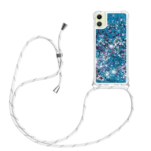 YAMCCCSE Funda Bling Glitter Liquida con Cuerda para Samsung Galaxy A07 / A06,Transparente Cristal Suave Silicona TPU Bumper Protector Carcasa con Colgante Ajustable Cordón - Case y Correa