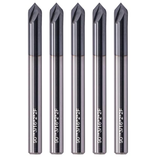 Image of BestParts 5pcs High Performance Solid Carbide End Mill, Chamfer Mill - Single End - AlTiN Coated, 2 Flute, 90 Chamfer Angle, 3 /16 inch Cutting Diameter, 3 /16 inch Shank Diameter, 2 inch Overall Length
