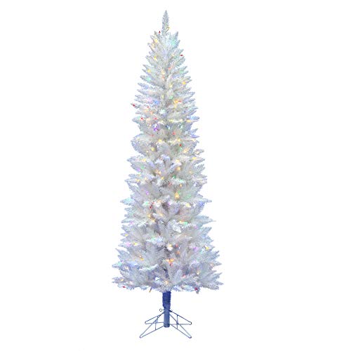 Vickerman 5' Sparkle White Spruce Pencil Artificial Christmas Tree, Multi-Colored LED Lights - Faux Spruce Christmas Tree - Seasonal Indoor Home Decor