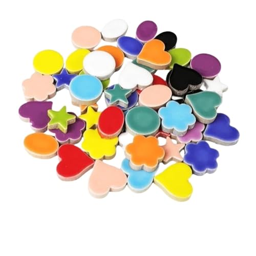 100g Ceramic Mosaic Tiles Colorful Polygon Porcelain Tile Star Heart Round Oval Flower DIY Making Stones 66(All Color-Shape Mix)