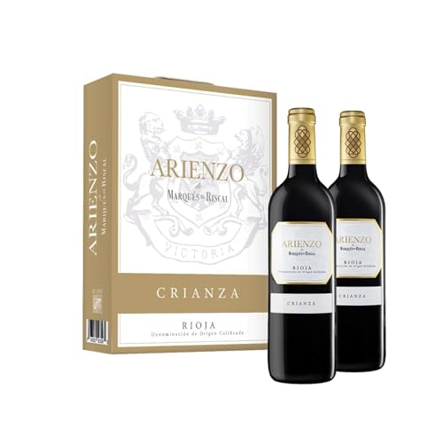 Arienzo de Marqués de Riscal - Vino tinto Crianza Denominación de Origen Calificada Rioja, Variedad Tempranillo, 18 meses en barrica - Estuche 2 botellas x 750 ml