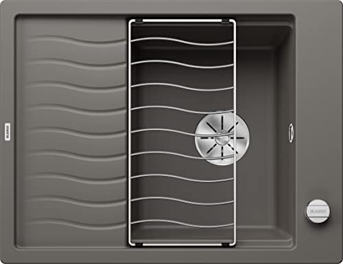BLANCO ELON 45 S | Granitspüle aus SILGRANIT vulkangrau | Einbauart: Einbau von Oben | reversibel | für 45 cm breite Unterschränke | Großes Becken | Reinigungsfreundliche Öberfläche | [65x50x20,2 cm]