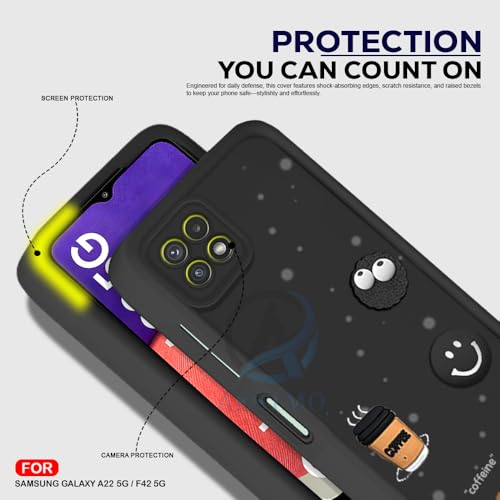 Image of AESTMO Back Case Cover for Samsung Galaxy A22 / F42 5G Cover | Cute Fun Cartoon 3D Ball | Coffee Silicone Case|Full Body Protection|Camera Protection Back Cover for Samsung Galaxy A22 / F42 5G (Black)