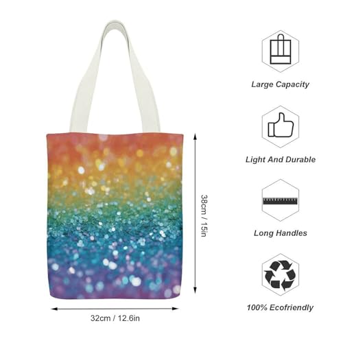 Sktnbm XB0601005 Canvas Tote Bag,Rainbow Sequins Background Print One-Shoulder Canvas Bag,Reusable Grocery Shopping Bags thumb #1