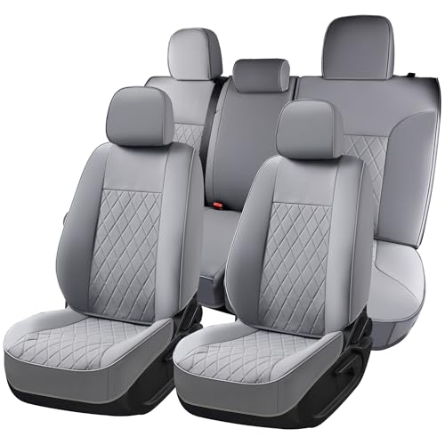 Image of Coverado Tacoma Seat Covers Full Set, Faux Leather Car Seat Covers Custom Fit for 2005-2023 Toyota Tacoma Double & Crew Cab SR SR5 Limited TRD Sport /Pro /Off Road Toyota Tacoma Accessories (Gray)