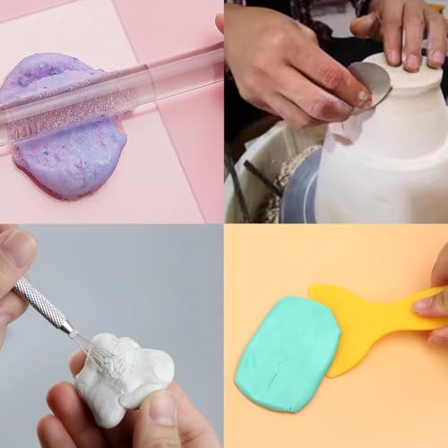 Image of DIANZHU 8Pcs Polymer Clay Cutter Tools, Acrylic Roller Clay Rolling Pin, Clear Rectangle Shape Sheet Backing Board, Slicer Shaping Knife, Wire Texture, Detail Needle,Scraper.