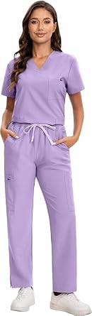 Scrub for Women - 4-Way Stretch V-neck Top & Stretch Straight-Leg Medical Uniforms with Functional Pockets for Comfort & Durability