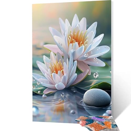 Pintura Diamante Nenúfar Diamond Painting Adultos, 5D Diamond Painting Flores, Cristal Artes Bordado Punto Cruz Dibujos con Diamantes 90x120cm Kit Manualidades Adultos para Decoracion Hogar model-4249