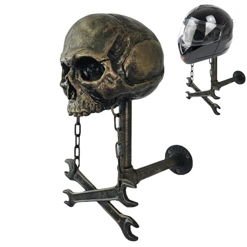 Soporte para casco de calavera montado en la pared con gancho de engranaje