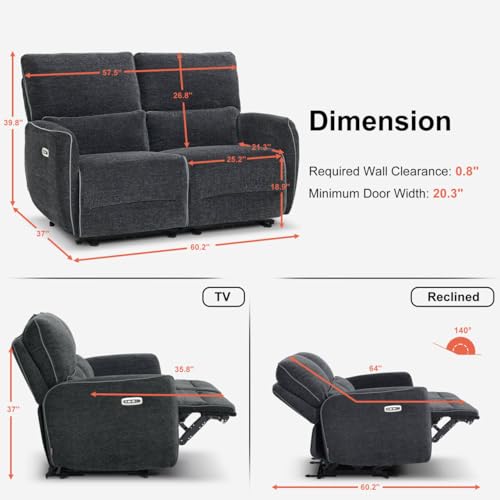 Image of MCombo 60 in Wall Hugger Reclining Loveseat Recliner, RV Sofa 6924 (D-Grey)