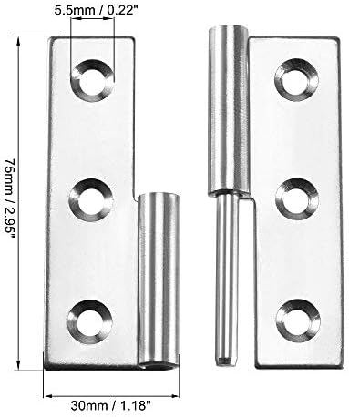 sourcing map Lift Off Hinge , Left Handedness Mini Stainless Steel Hinge Detachable Slip Joint Small Flag Hinges 75mm Long 50mm Open Width 2pcs