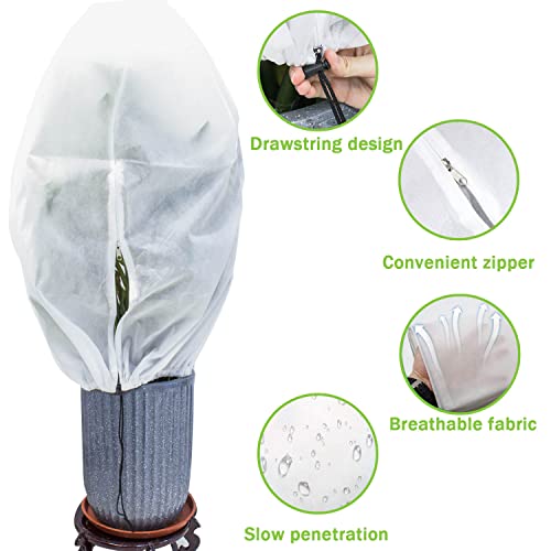 SISAY Plant Frost Protection Covers 82x120cm 2 Pcs Non-Woven Fabric Plant Antifreeze Cloth Winter Plant Fleece Frost Protection Covers Garden Plant Warming Jackets with Zipper and Drawstring - Image 2