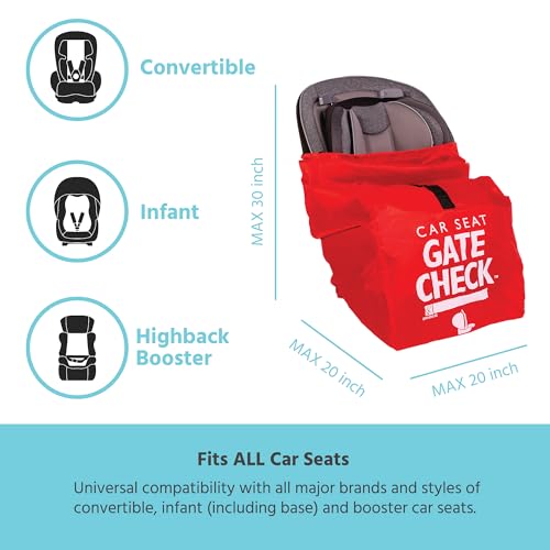 jl childress gate check bag for car seats - travel bag for airplane fits all baby amp infant car seats airport accessories for gate check flying essentials airtag compatible - red