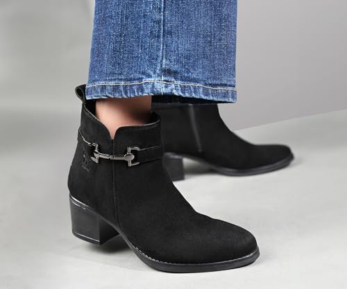 Image of LOUIS STITCH Women's Mid-Top Ankle Boots | Elegant Buckle Chelsea Boots with Zipper| Slip-On Boots for Women | Boot for Casual Outings| LSLD-CLBT