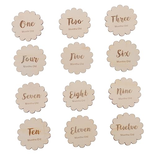 ibasenice 12個の赤ちゃんが育っているお祝いカード木製の赤ちゃんの満月写真小道具