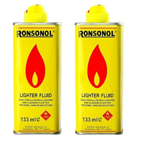 ezkart Pack of 2 - Ronsonol Lighter Fluid Fuel with Low Odour, Lighter Fluid, Works with Multiple Refillable Lighters, Fast Ignition, Clean Burning Fuel - 133ml (Pack of 2)