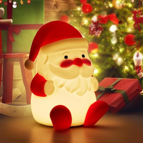 Image of Christmas Santa Claus Silicon Night Light, 3 Level Dimmable Bedside Touch Lamp, 7 Colour Changing Light, Rechargeable Lamp for Baby and Toddler for Boys, Girls and Children or Kids