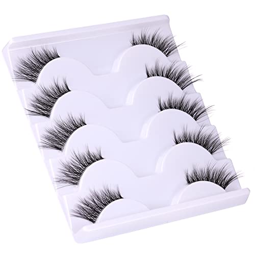 Half Lashes Lashes Natural Look Wispy 3/4 False Eyelashes Fluffy Clear Band False Cat Eye Lashes That Look Like Extensions Soft Handmade Reusable Lashes Pack #TOP4