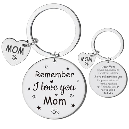 Mom Keychain Gift from Daughter Son - Meaningful Mothers Keychains with Remember I Love You, Ideas Key Rings Gift for Women from Kids, Best Presents for Christmas Birthday Thanksgiving